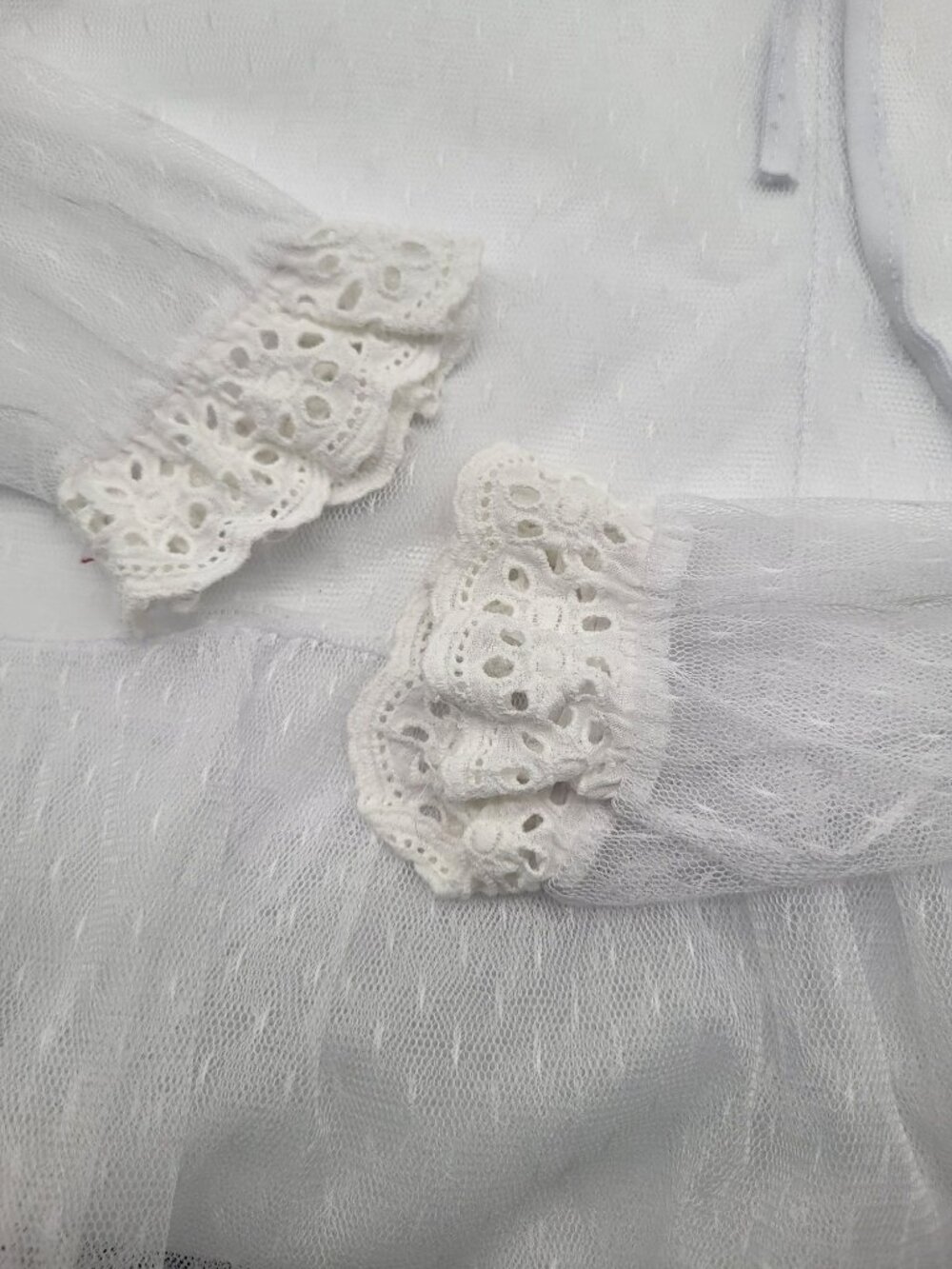 Women's M Sheer Lace Ruffle Tiered Dress Boho Hippie Ethereal Angelcore Festival - Picture 8 of 9
